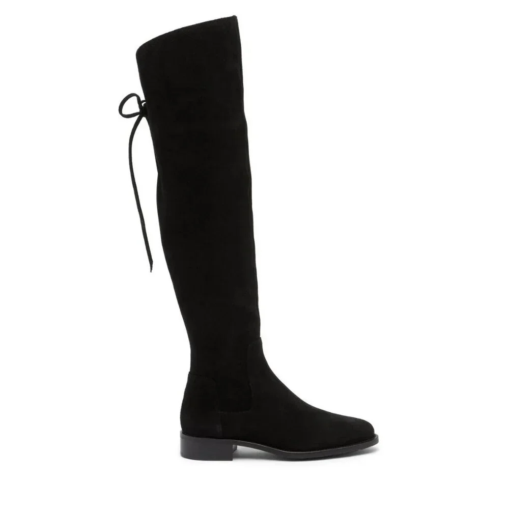 $750 AQUATALIA NICKI BLACK SUEDE WEATHERPROF OVER THE KNEE BOOT LACE 6.5 (MG16.5